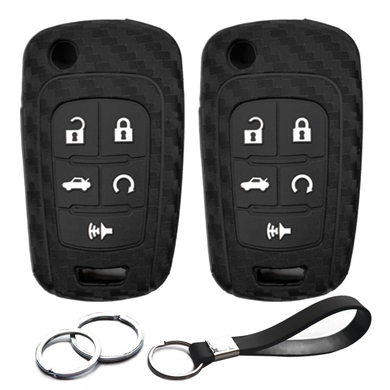 INFIPAR Compatible with Chevy Chevrolet Equinox Cruze Impala Camaro Malibu Limited GMC Terrain Buick Encore Lacrosse Regal Carbon Fiber Looks Key Fob Cover Case Key Chain Remote Holder, 2pcs - Image 1